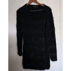 BCBGMAXAZRIA Dress Womens S Sweater Black Dress Pullover Eyelash Fuzzy Glamour